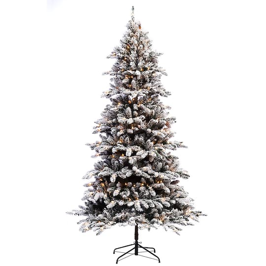 6.5Ft Pre-Lit Flocked Bennington Fir Artificial Christmas Tree, Clear Lights By Puleo International in Green | 6.5 ft | Michaels®